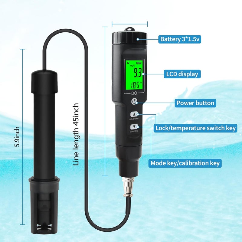 Rowyet Dissolved Oxygen Meter with ATC,Portable Dissolved Oxygen Test Kit Range 0.0-40mg/L,DO Meter with Electrode Filling Fluid,Water Test Kit for Swimming Pools,Aquarium,Fish Pond. - Image 4